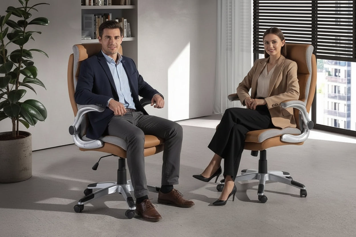 Chaise de bureau pivotante en cuir marron - LISBOA