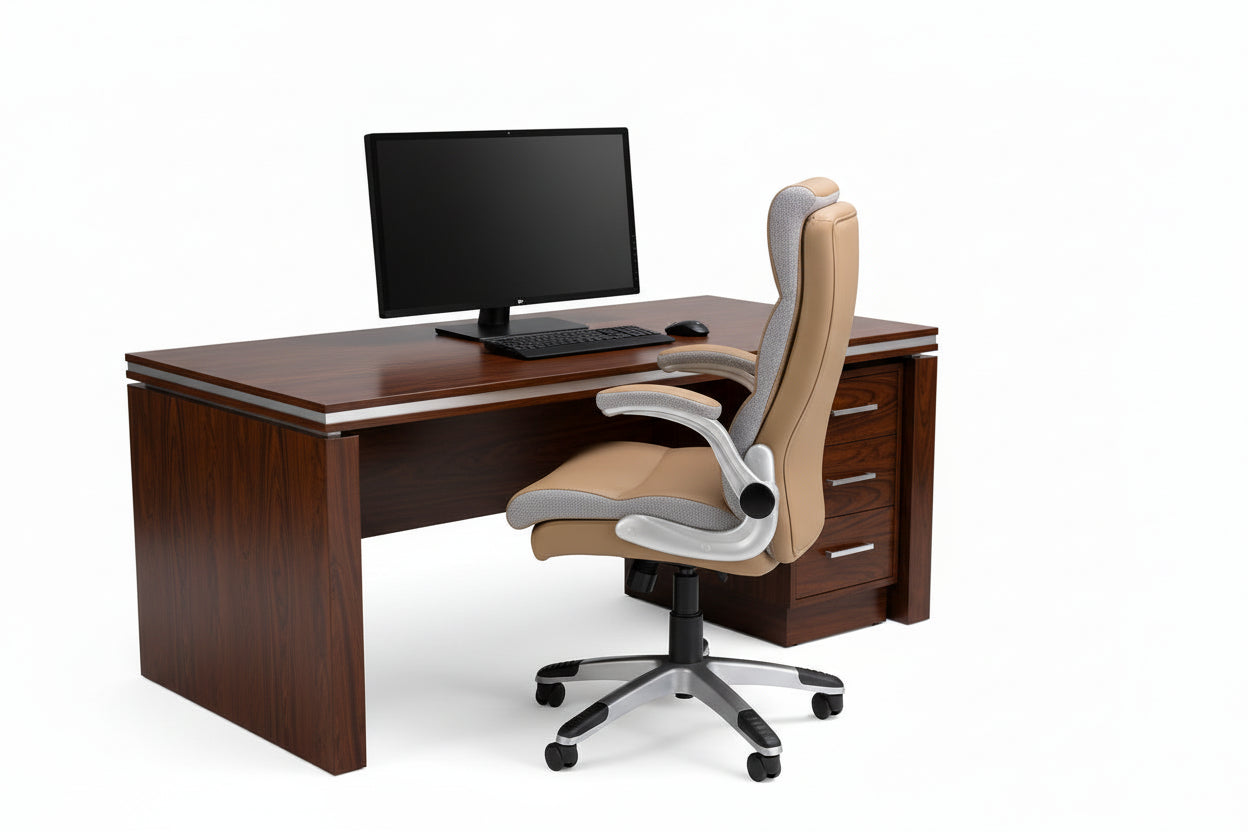 Chaise de bureau pivotante en cuir marron - LISBOA